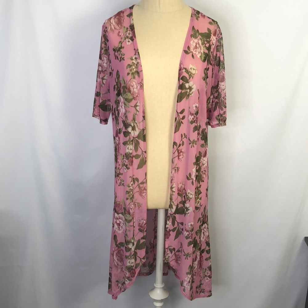 Doble Take Women Short Sleeve Coverup Mesh Floral Size M